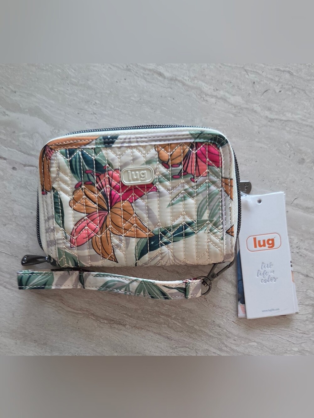 lug Quilted Floral Wristlet in Cream with Pink & Mustard